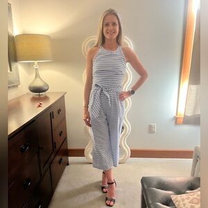 Blue and White Striped Romper